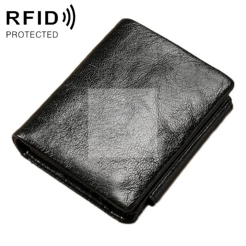 Men Rfid Leather Tri-fold Wallet - Genuine Leather - Black