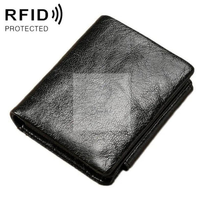 Men Rfid Leather Tri-fold Wallet - Genuine Leather - Black