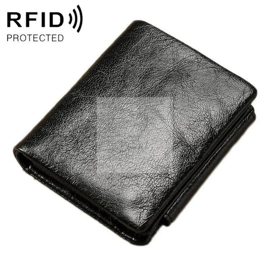 Men Rfid Leather Tri-fold Wallet - Genuine Leather - Black