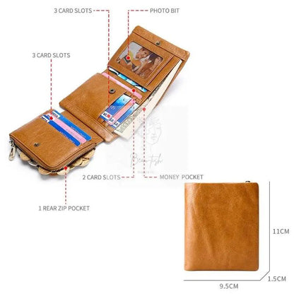 Men Rfid Leather Tri-fold Wallet - Genuine Leather - Black