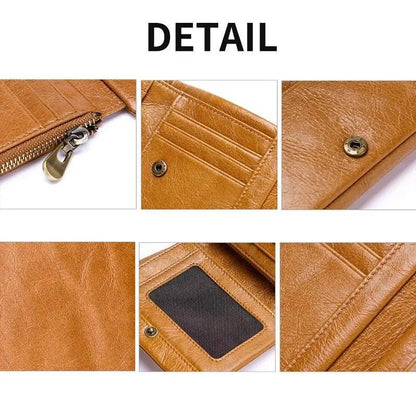 Men Rfid Leather Tri-fold Wallet - Genuine Leather - Black