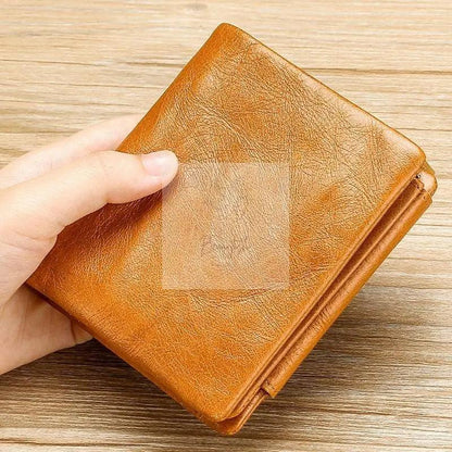 Men Rfid Leather Tri-fold Wallet - Genuine Leather - Black