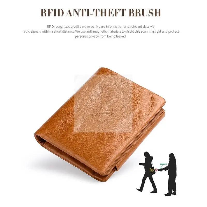 Men Rfid Leather Tri-fold Wallet - Genuine Leather - Black