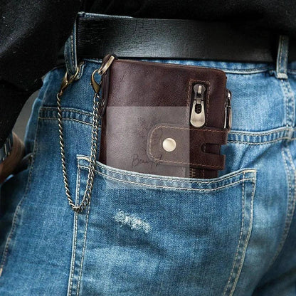 Men Rfid Leather Tri-fold Wallet - Secure & Stylish - Black