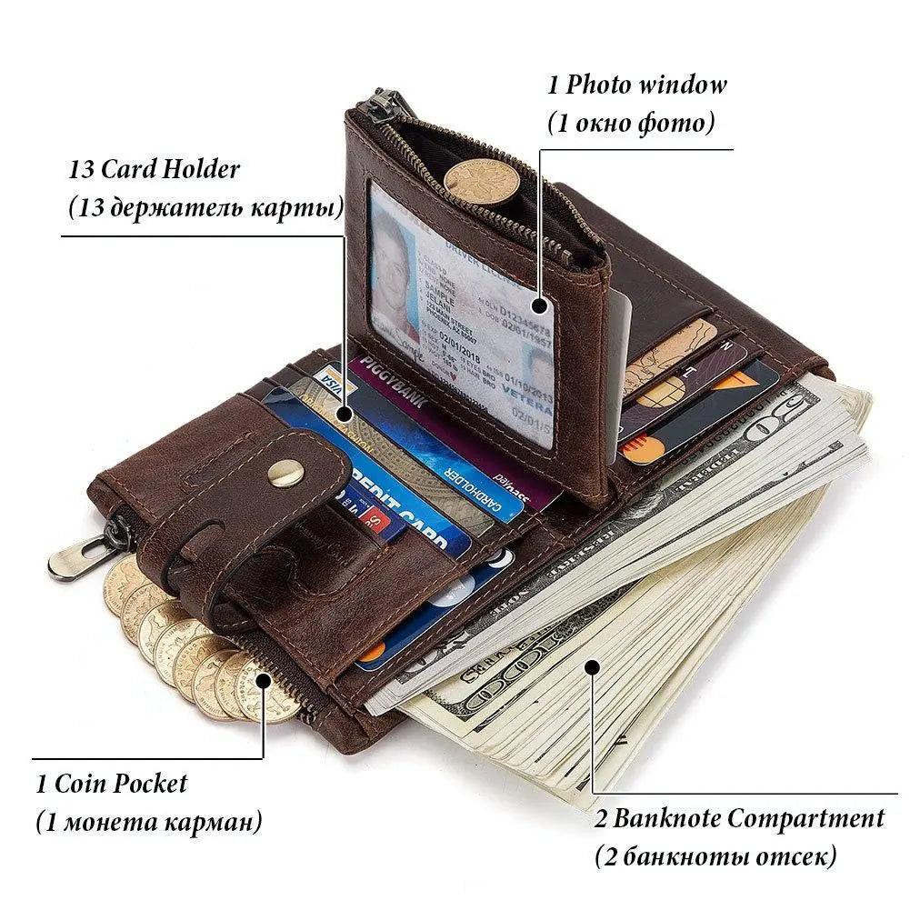Men Rfid Leather Tri-fold Wallet - Secure & Stylish - Black