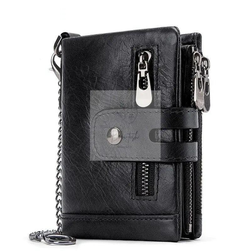 Men Rfid Leather Tri-fold Wallet - Secure & Stylish - Black