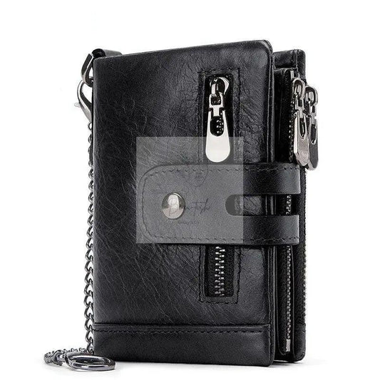 Men Rfid Leather Tri-fold Wallet - Secure & Stylish - Black