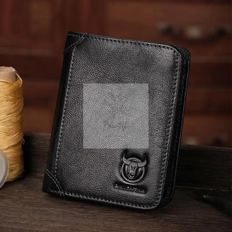 Men Rfid Leather Wallet with Coin Clip - Black