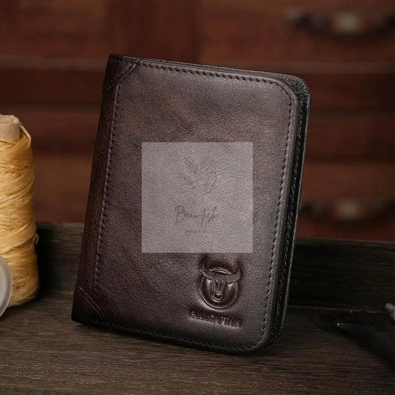 Men Rfid Leather Wallet with Coin Clip - Black