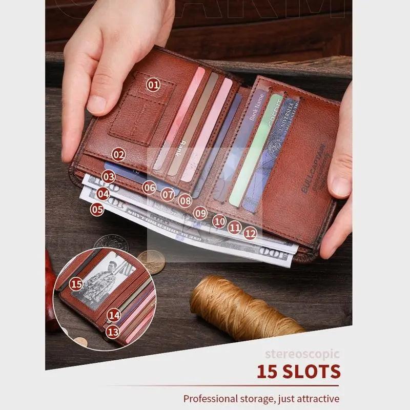 Men Rfid Leather Wallet with Coin Clip - Brown