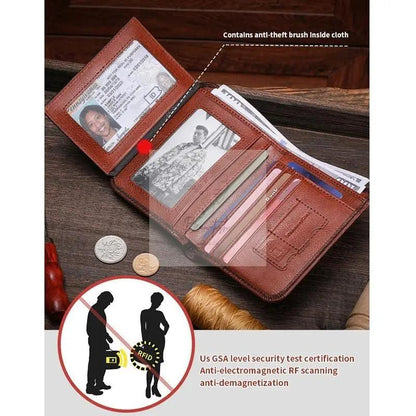 Men Rfid Leather Wallet with Coin Clip - Coffee