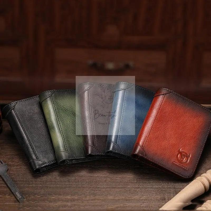 Men Rfid Leather Wallet with Coin Clip - Coffee