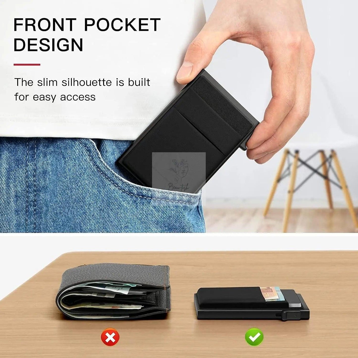 Men Slim Metal Rfid Blocking Wallet - Black