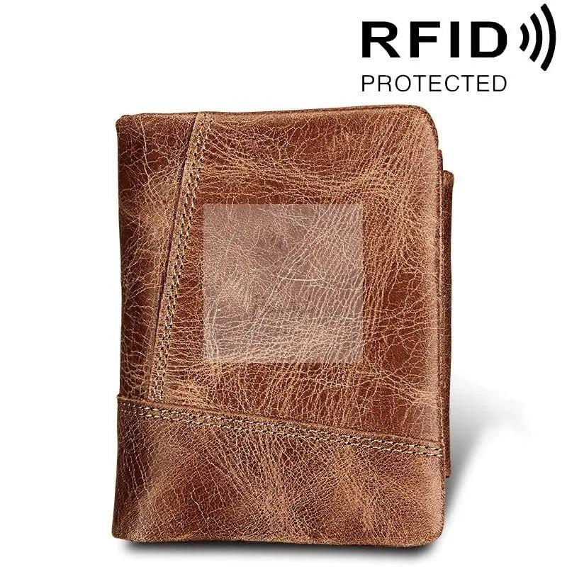 Men Taupe Leather Rfid Card Holder Wallet