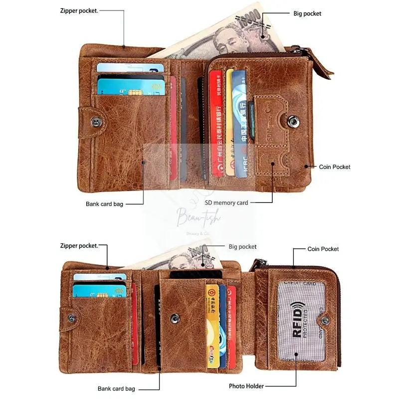 Men Taupe Leather Rfid Card Holder Wallet