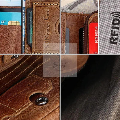 Men Taupe Leather Rfid Card Holder Wallet