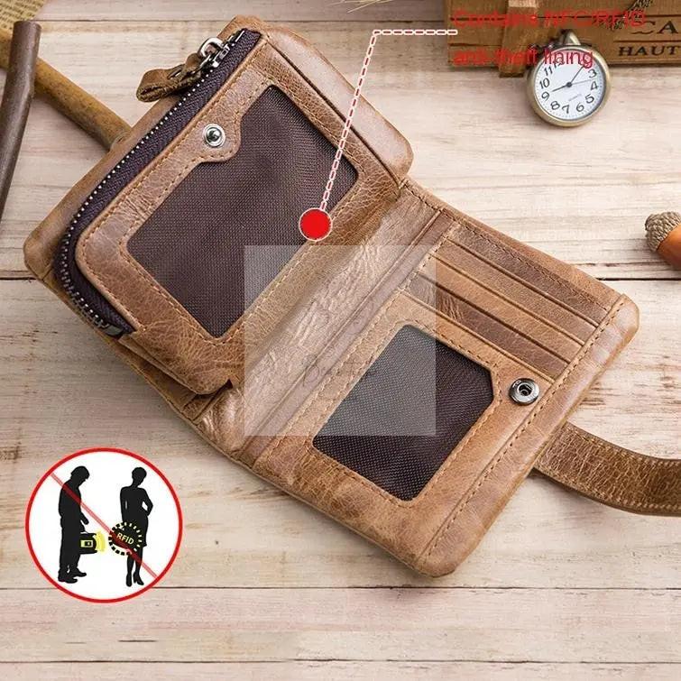 Men Vertical Cowhide Wallet with Rfid Blocking - Coffee