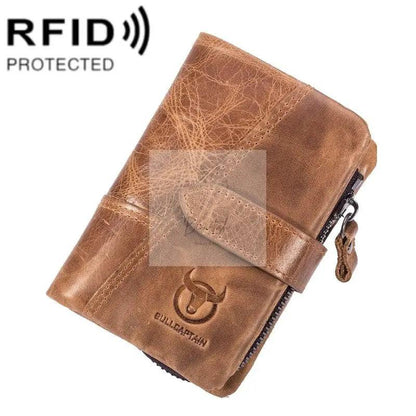 Men Vertical Cowhide Wallet with Rfid Blocking - Coffee