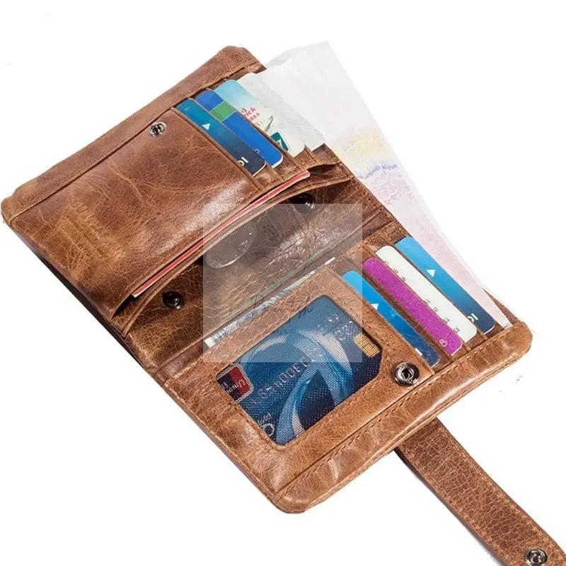 Men Vertical Cowhide Wallet with Rfid Blocking - Coffee