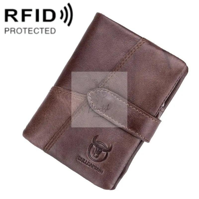 Men Vertical Cowhide Wallet with Rfid Blocking - Coffee