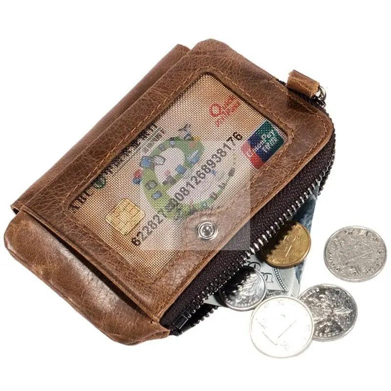 Men Vertical Cowhide Wallet with Rfid Blocking - Coffee