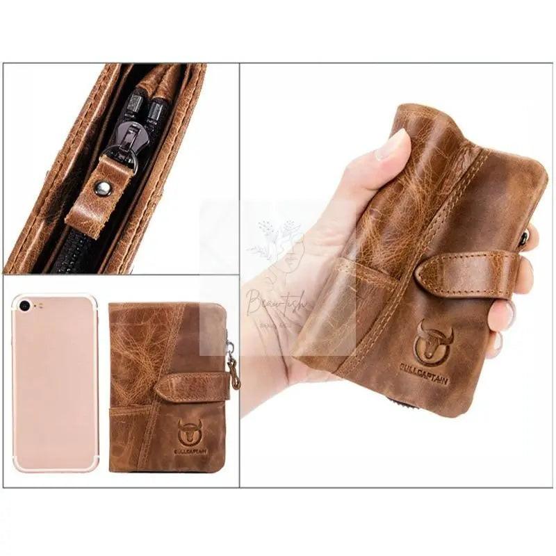Men Vertical Cowhide Wallet with Rfid Blocking - Yellow Brown