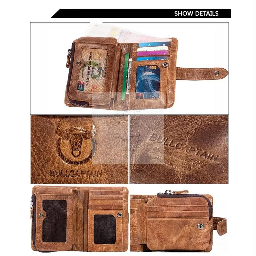 Men Vertical Cowhide Wallet with Rfid Blocking - Yellow Brown