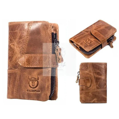 Men Vertical Cowhide Wallet with Rfid Blocking - Yellow Brown