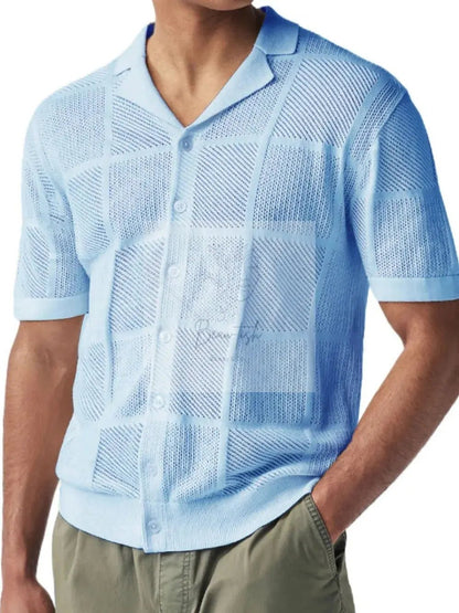 Men's Button Down Checkered Eyelet Shirt