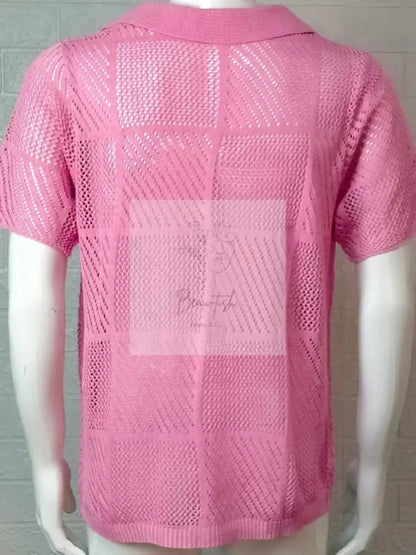 Men's Button Down Checkered Eyelet Shirt