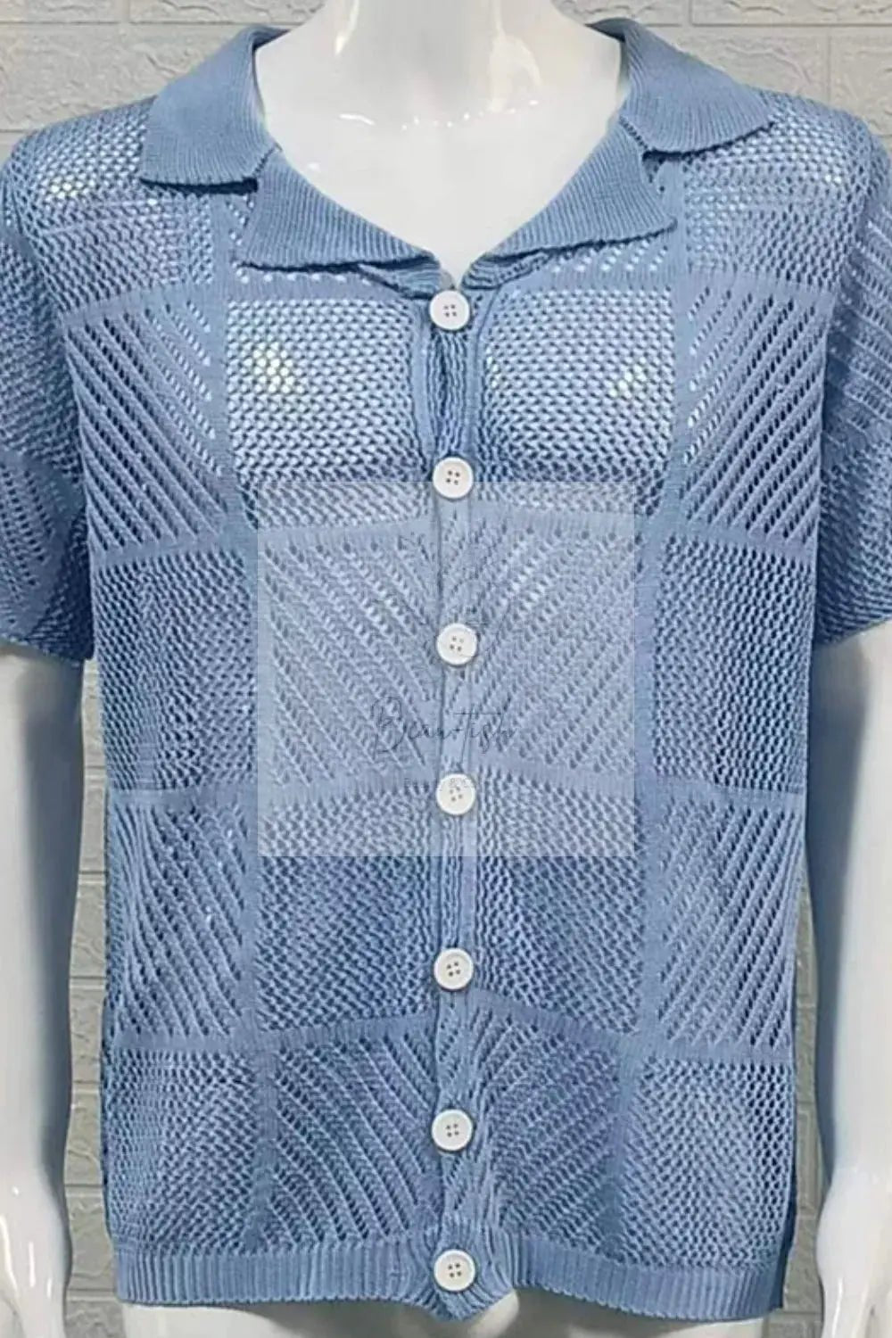 Men's Button Down Checkered Eyelet Shirt