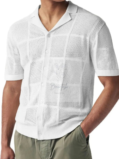 Men's Button Down Checkered Eyelet Shirt
