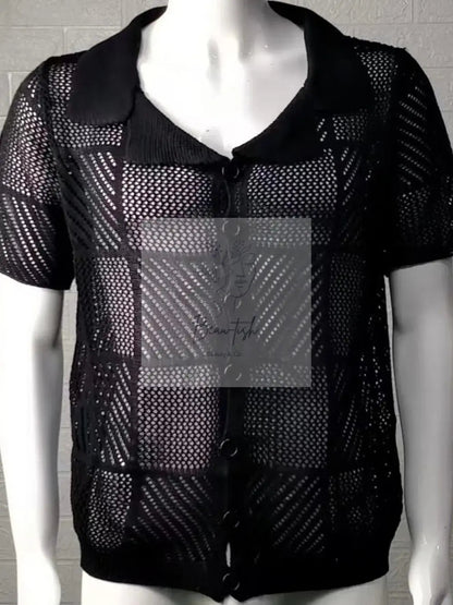 Men's Button Down Checkered Eyelet Shirt