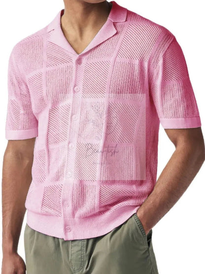 Men's Button Down Checkered Eyelet Shirt