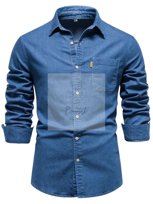 Men's Button-Down Denim Shirt with Chest Pocket