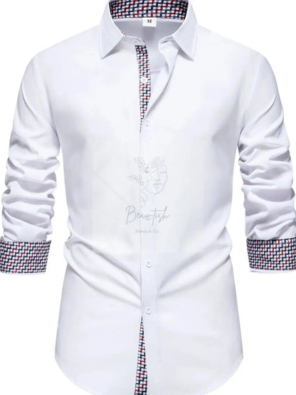 Men's Button-Down Shirt with Checkered Contrast Trim