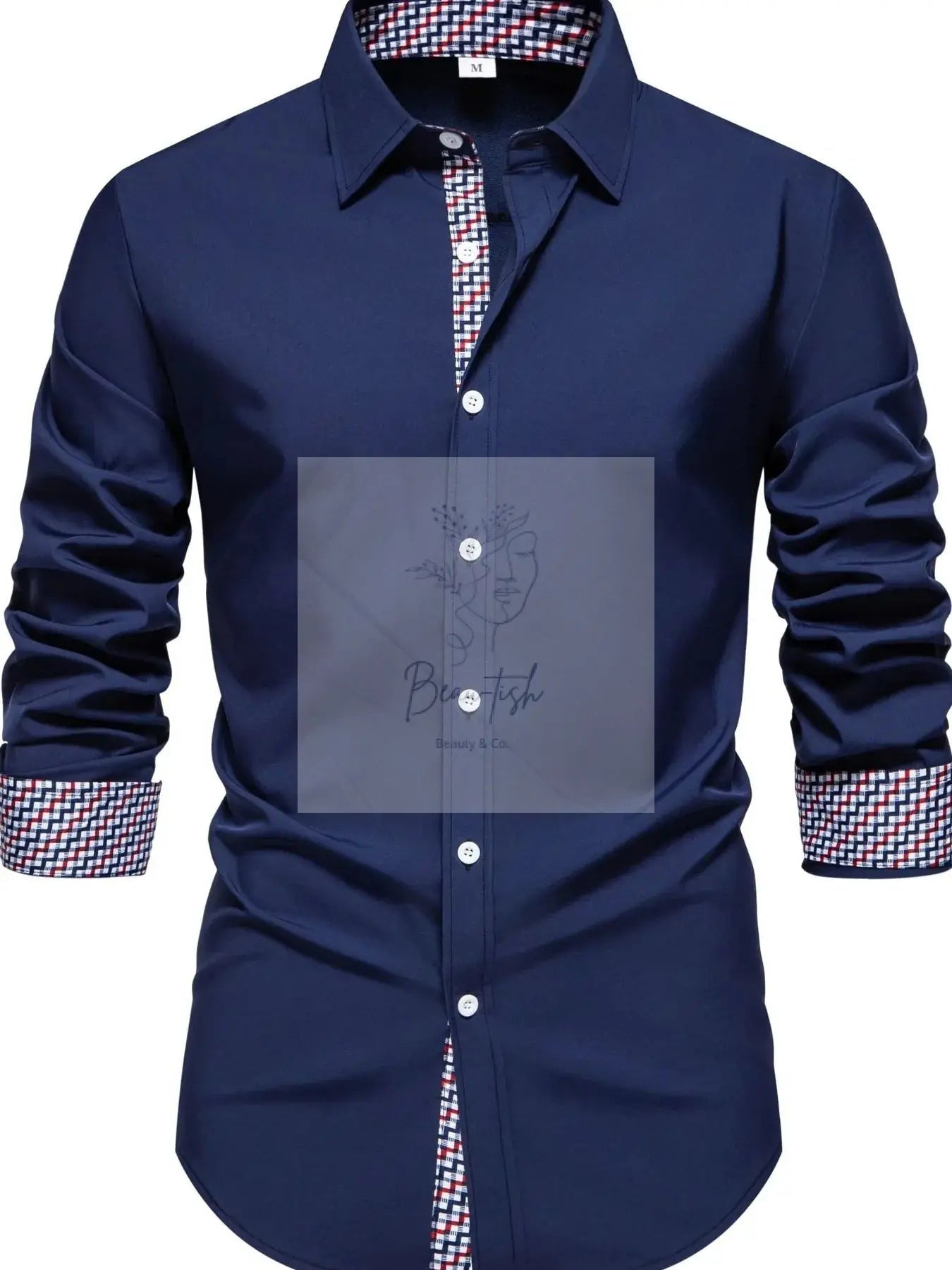Men's Button-Down Shirt with Checkered Contrast Trim