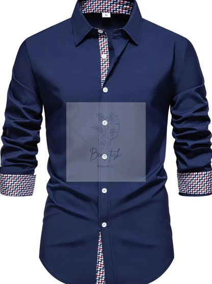 Men's Button-Down Shirt with Checkered Contrast Trim