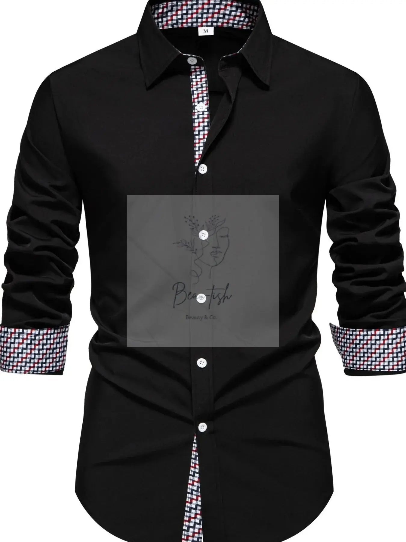Men's Button-Down Shirt with Checkered Contrast Trim