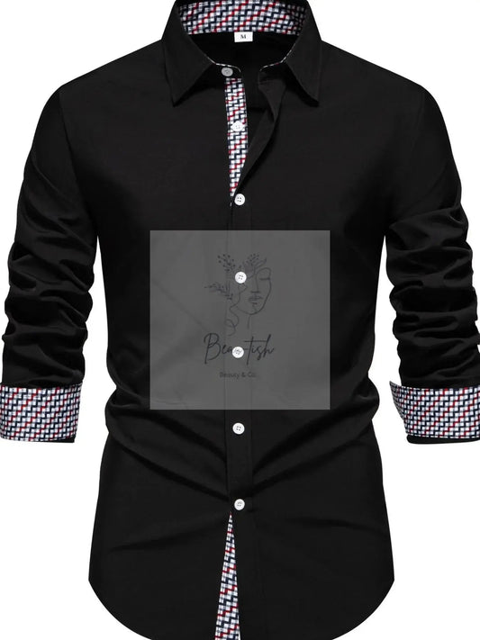 Men's Button-Down Shirt with Checkered Contrast Trim