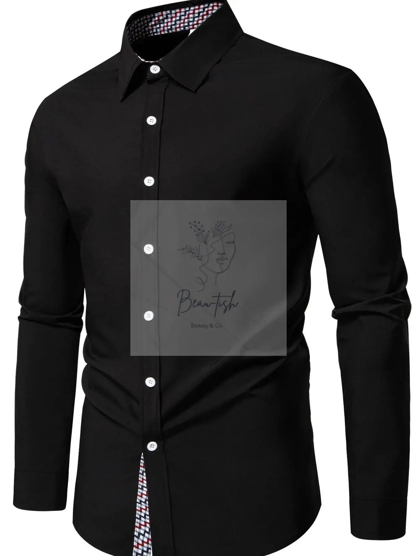 Men's Button-Down Shirt with Checkered Contrast Trim