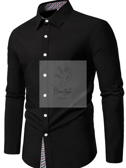 Men's Button-Down Shirt with Checkered Contrast Trim