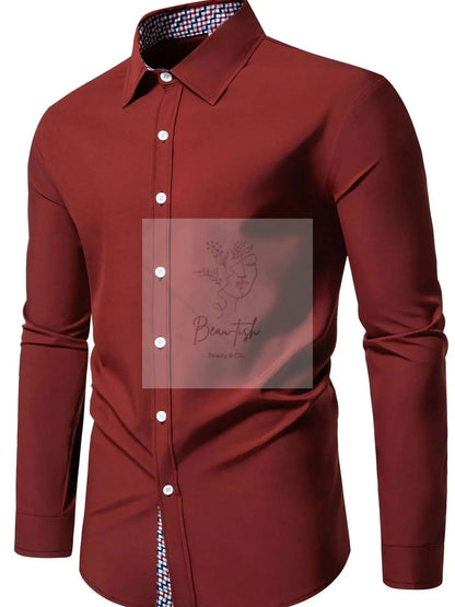 Men's Button-Down Shirt with Checkered Contrast Trim