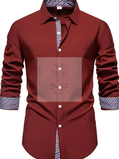 Men's Button-Down Shirt with Checkered Contrast Trim