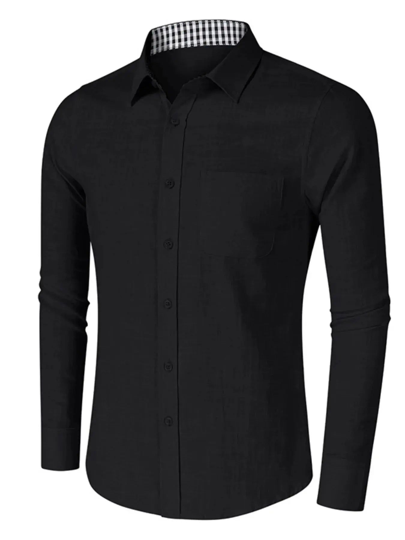 Men's Button - Down Shirt with Gingham Contrast