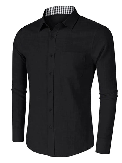 Men's Button - Down Shirt with Gingham Contrast