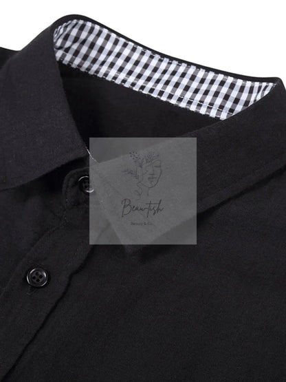 Men's Button - Down Shirt with Gingham Contrast