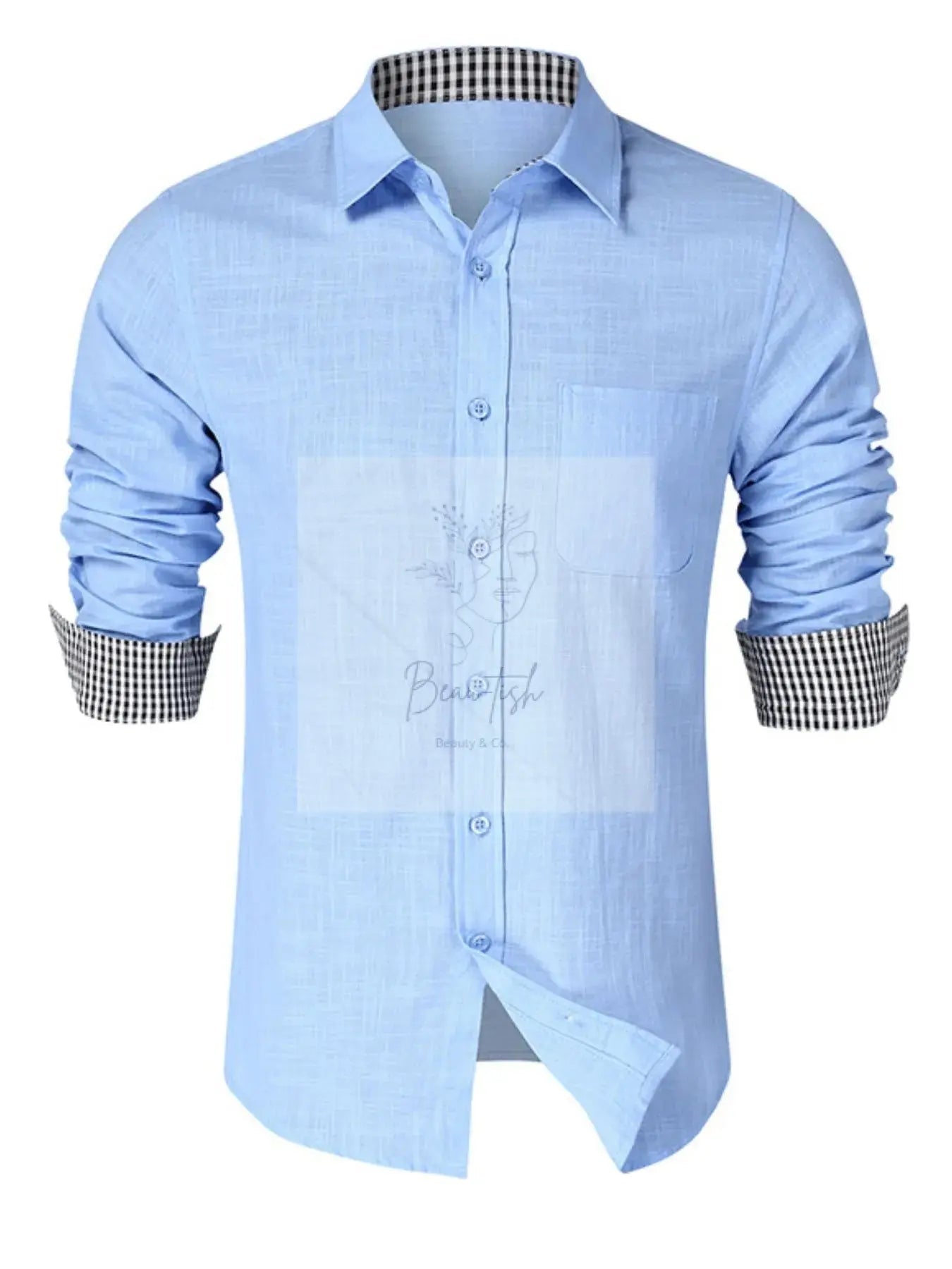 Men's Button - Down Shirt with Gingham Contrast
