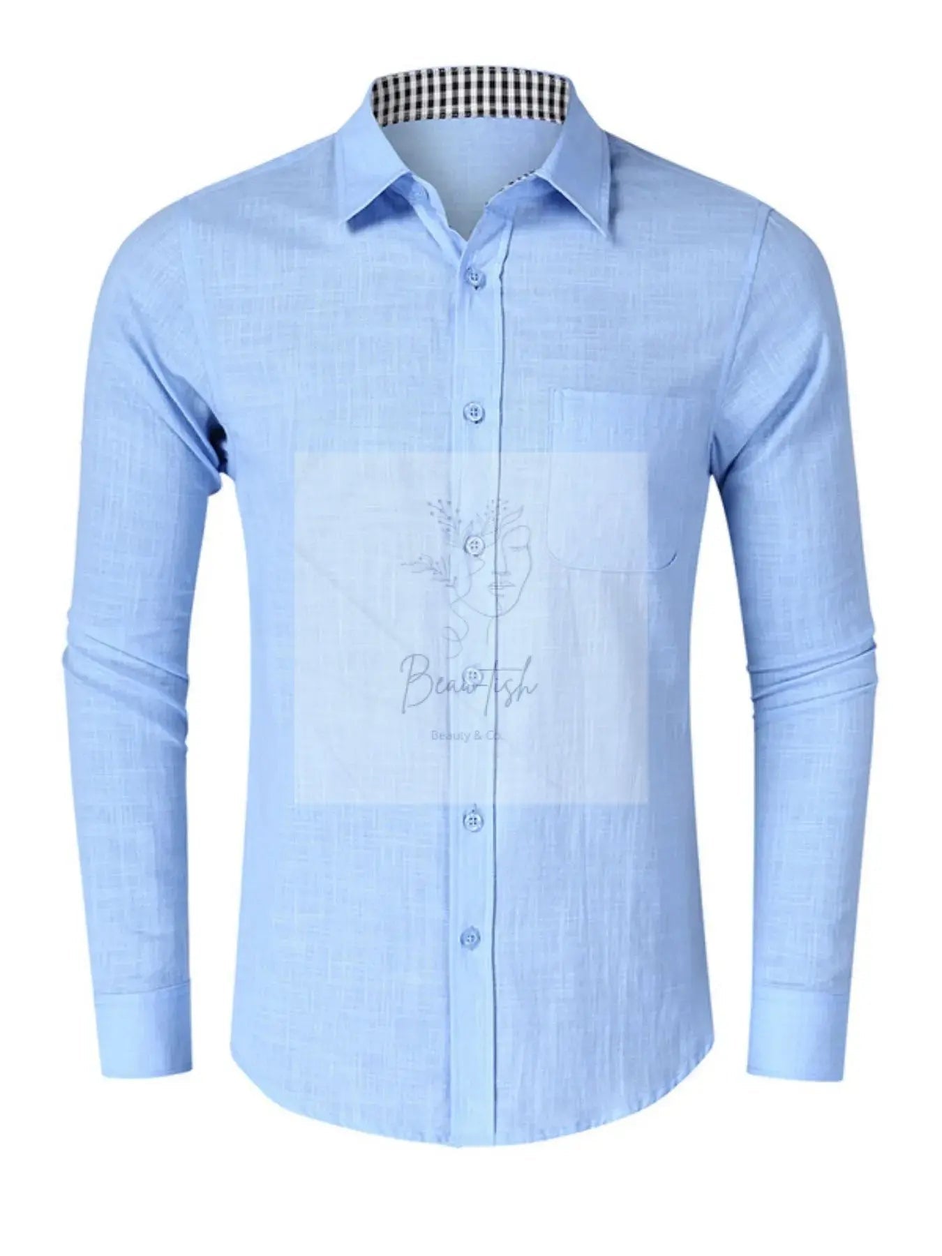 Men's Button - Down Shirt with Gingham Contrast