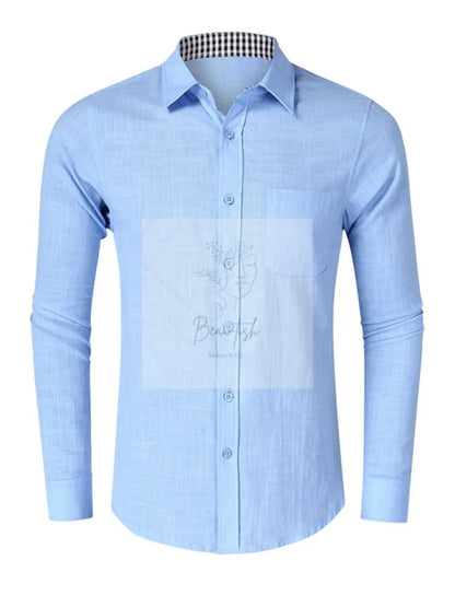 Men's Button - Down Shirt with Gingham Contrast